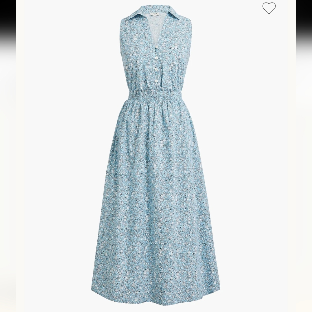 J. Crew Sleeveless Blue Floral Shirred-Waist Midi Dress